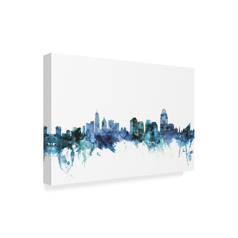 Wrought Studio 'Cincinnati Ohio Blue Teal Skyline' Graphic Art Print on